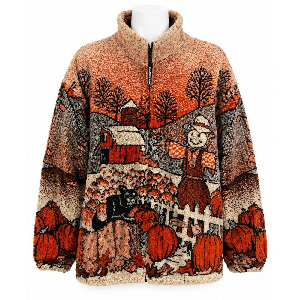 Black Mountain Outdoor Halloween Pumpkin Witch Cottage Fleece Jacket Graphic L